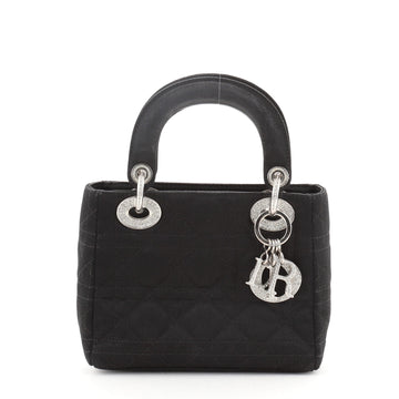 Christian Dior Vintage Lady Dior Bag Cannage Quilt Satin with Crystal Charms Mini