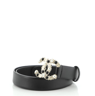 Chanel CC Logo Belt Leather with Metal and Faux Pearls Thin