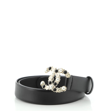 Chanel CC Logo Belt Leather with Metal and Faux Pearls Thin