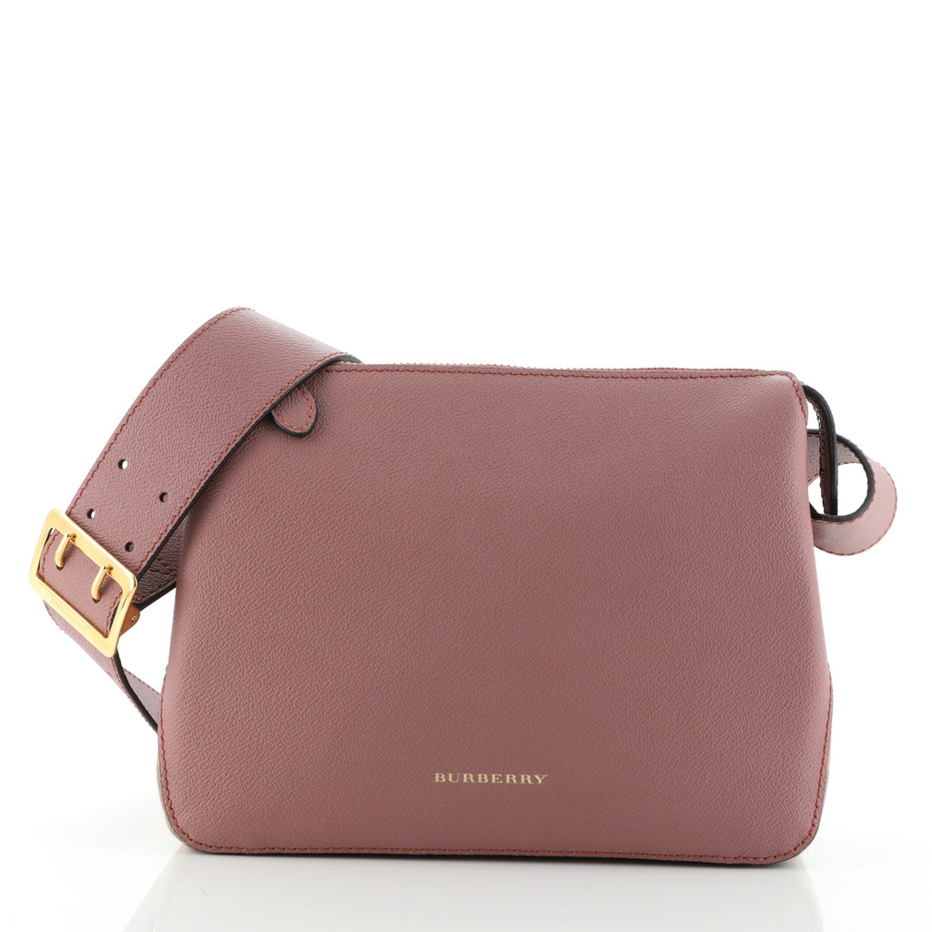 BURBERRY Helmsley House Check Grained Leather Crossbody Bag Pink