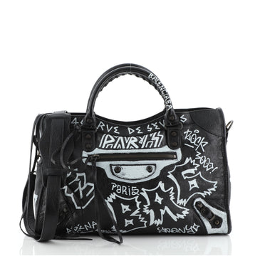 Balenciaga City Graffiti Classic Studs Bag Leather Medium
