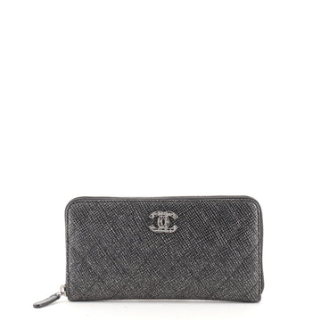 Chanel Zip Around Wallet Quilted Glittered Calfskin Long