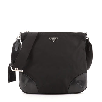 Prada Zip Messenger Bag Tessuto with Leather Medium