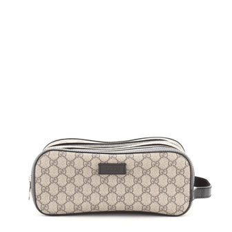 Gucci Double Zip Toiletry Pouch GG Coated Canvas Medium