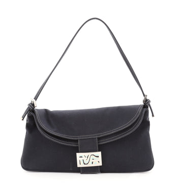 Fendi Vintage Flap Bucket Shoulder Bag Canvas Medium