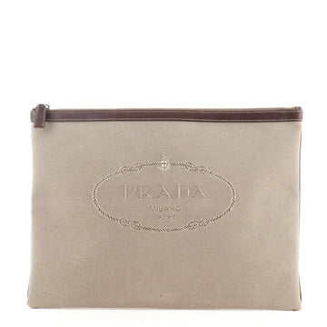 Prada Logo Zip Pouch Canvas Large