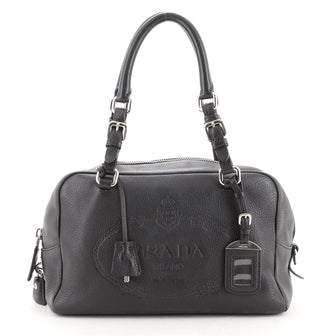 Prada Embossed Logo Bauletto Bag Vitello Daino Medium