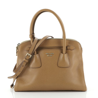 Prada Cuir Frame Double Zip Tote Saffiano Leather Small