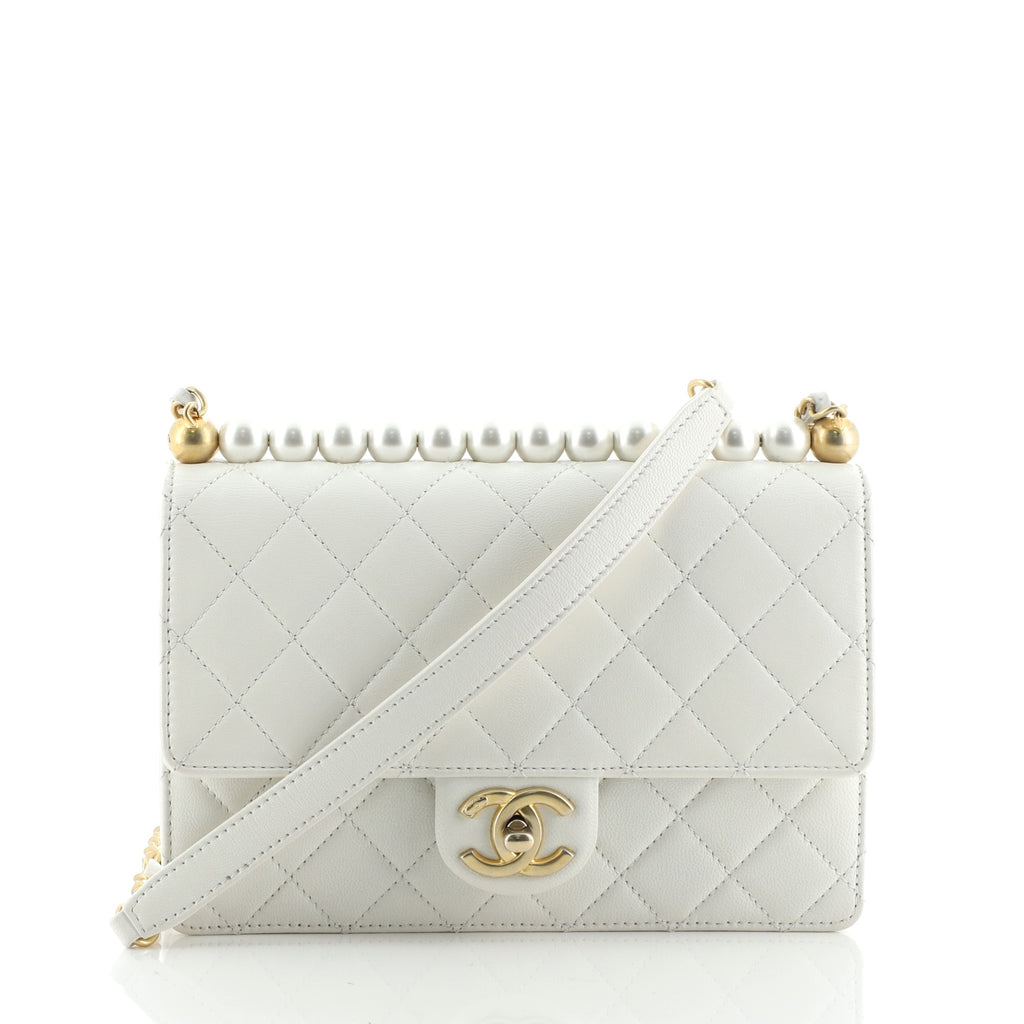 CHANEL Lambskin Quilted Small Chic Pearls Flap White 1284042