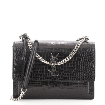 Saint Laurent Sunset Crossbody Bag Crocodile Embossed Leather Medium