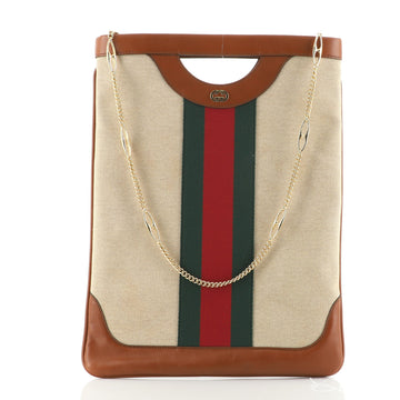 Gucci Vintage Cut Out Handle Chain Bag Web Canvas