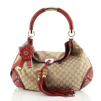 Gucci Indy Hobo GG Canvas with Python Large