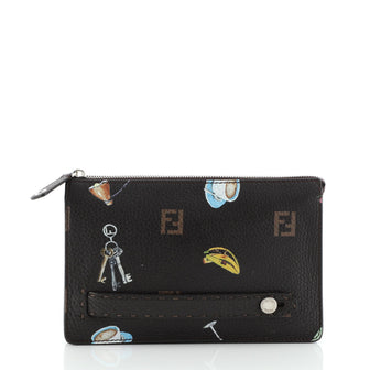 Fendi Selleria Zip Clutch Printed Leather Medium