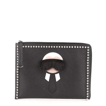 Fendi Karlito Pouch Studded Saffiano Leather Medium