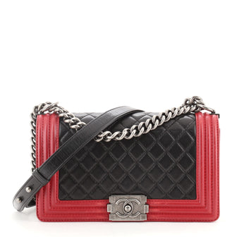 Chanel Bicolor Boy Flap Bag Quilted Lambskin Old Medium