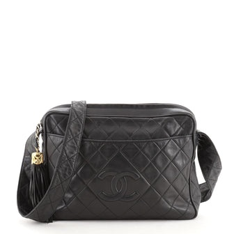 Chanel Vintage Diamond CC Camera Bag Quilted Lambskin Large