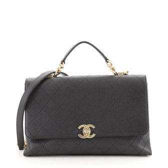 Chanel CC Top Handle Flap Satchel Stitched Caviar Medium