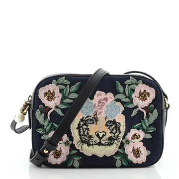 Gucci Camera Crossbody Bag Embroidered Denim Small