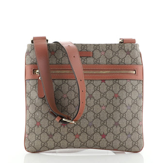Gucci Front Zip Flat Messenger Bag Printed GG Coated Canvas Medium