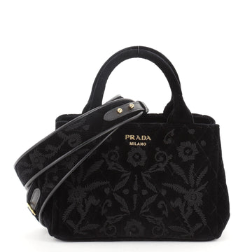 Prada Convertible Open Tote Quilted Embroidered Velvet Mini