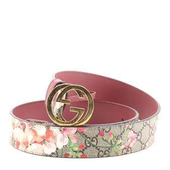 Gucci Interlocking G Belt Blooms Print GG Coated Canvas Wide