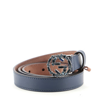 Gucci Interlocking G Belt Leather with Crystal Buckle Thin