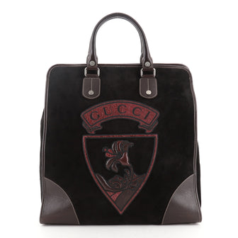 Gucci Crest Tote Suede with Embossed Leather Large