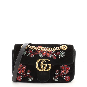 Gucci GG Marmont Flap Bag Embellished Matelasse Velvet Mini