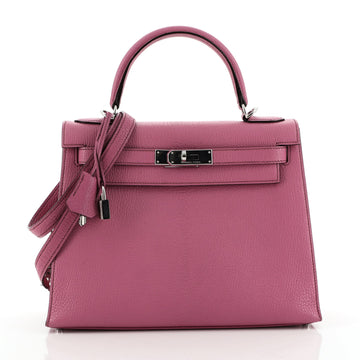 Hermes Kelly Handbag Pink Chevre de Coromandel with Palladium Hardware 28