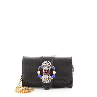Miu Miu Crystal Buckle Chain Wallet Leather