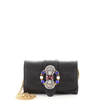 Miu Miu Crystal Buckle Chain Wallet Leather