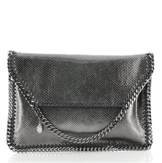 Stella McCartney Falabella Fold Over Clutch Faux Snakeskin