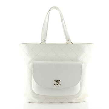Chanel Front Pocket Shopping Tote Quilted Calfskin with Caviar Medium