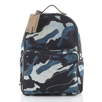 Valentino Rockstud Backpack Camouflage Denim and Leather Large