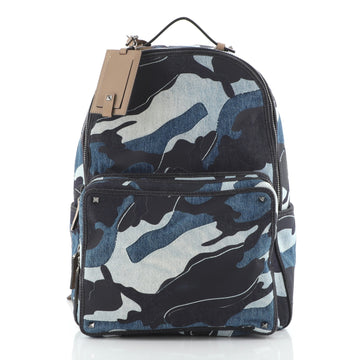 Valentino Rockstud Backpack Camouflage Denim and Leather Large