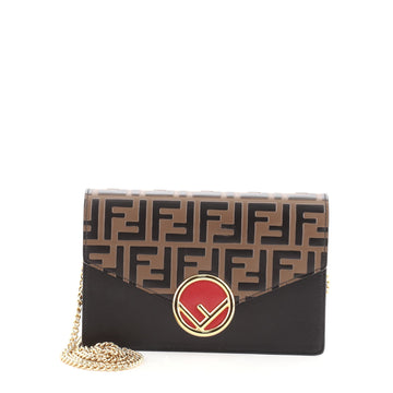 Fendi Kan I F Wallet On Chain Zucca Embossed Leather
