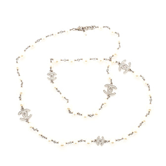 Chanel CC Long Necklace Faux Pearls and Crystal Embellished Metal