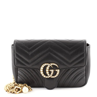 Gucci Pearly GG Marmont Flap Belt Bag Matelasse Leather