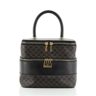 Celine Vintage Double Zip Vanity Case Macadam Coated Canvas