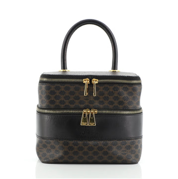 Celine Vintage Double Zip Vanity Case Macadam Coated Canvas