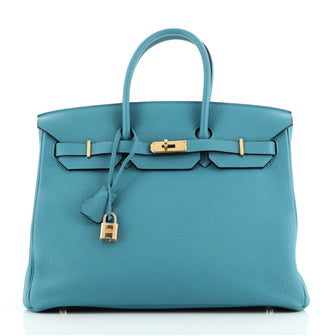 Hermes Birkin Handbag Blue Togo with Gold Hardware 35