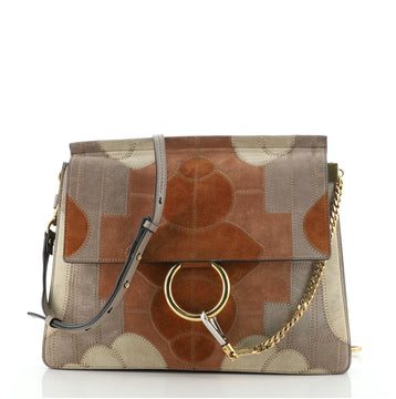 Chloe Faye Patchwork Shoulder Bag Suede Medium