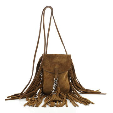 Saint Laurent Anita Flat Fringe Crossbody Bag Suede Mini