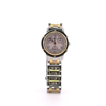 Hermes Clipper Chronograph Quartz Watch Watch Stainless Steel with Plated Metal and Mother of Pearl 33