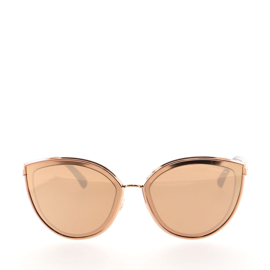 Chanel 18K Gold Cat Eye Sunglasses Metal Brown 607461
