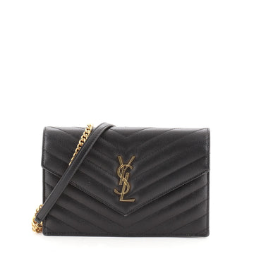Saint Laurent Classic Monogram Wallet on Chain Matelasse Chevron Leather Small