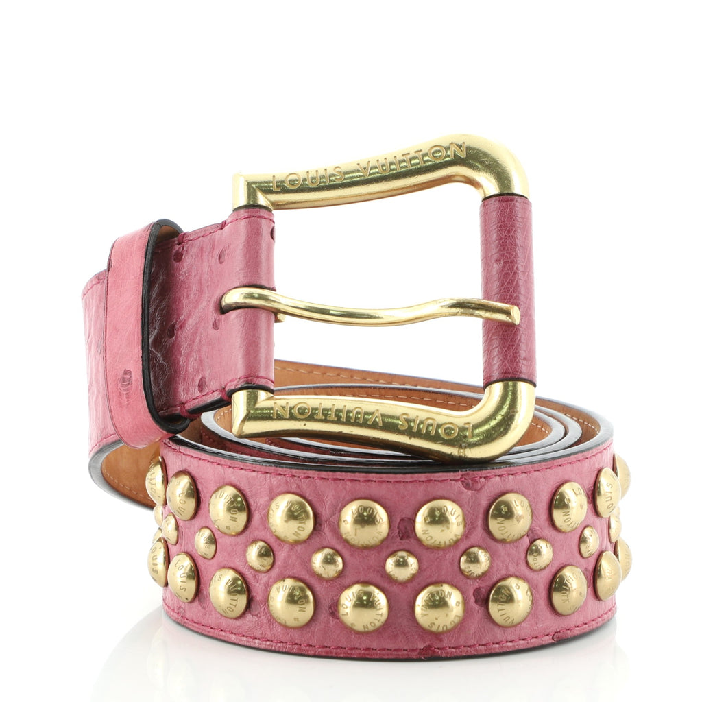 Louis Vuitton Rivet Belt Studded Ostrich Wide Pink 608292
