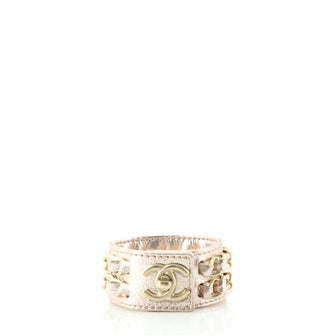 Chanel CC Turn Lock Chain Cuff Bracelet Leather with Metal Wide