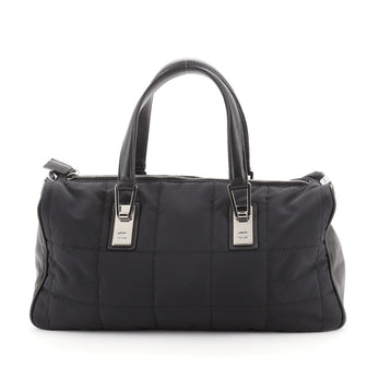Chanel Square Stitch Boston Bag Quilted Nylon Large