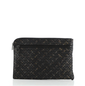 Bottega Veneta Front Zip Portfolio Pouch Printed Intrecciato Nappa Large